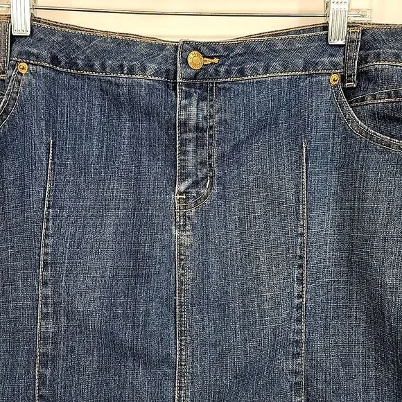 LA Blues Womens Denim Skirt Size 24W Vintage 90s Knee Lgth Zipper Pockets 42x20